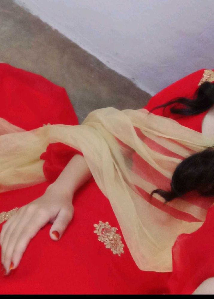 Red Heavy Embroidery Gown  Golden Duptta Xl