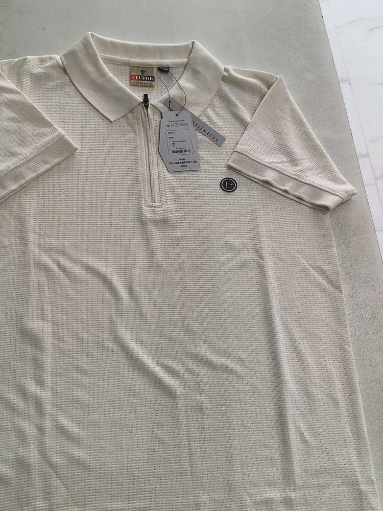 Textured White Polo T-Shirt