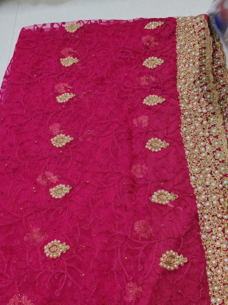 Pink Embellished Saree Fabric