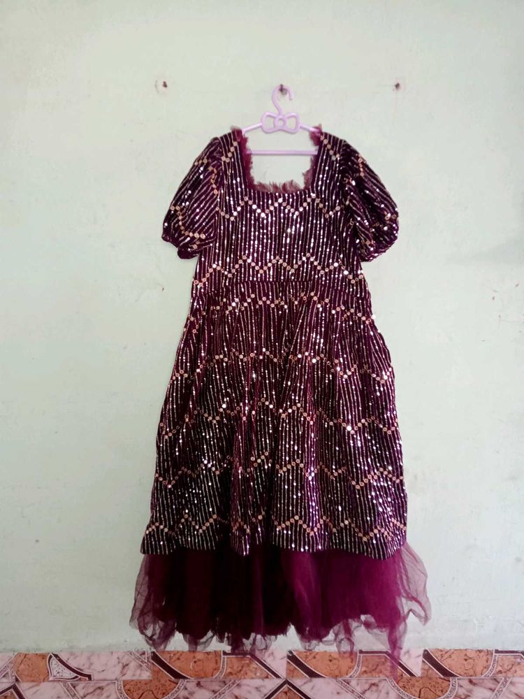 NEW PARTY WEAR WINE COLOUR SEQUENCE GOWN