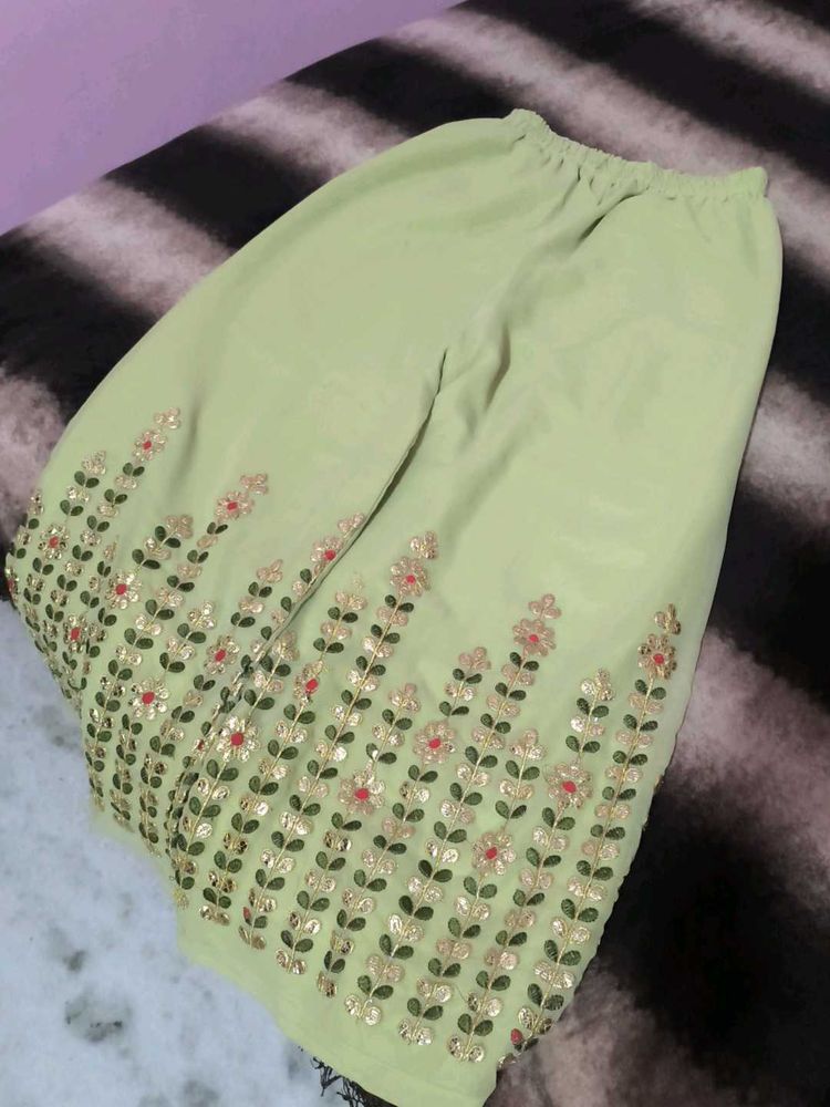 Embroidered Green Palazzos