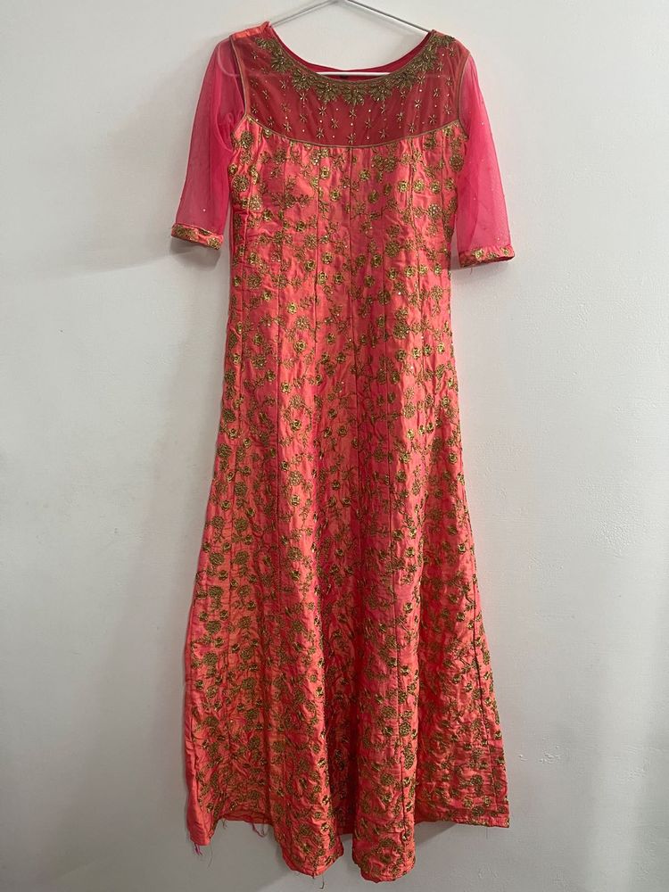 Coral Embroidered Anarkali