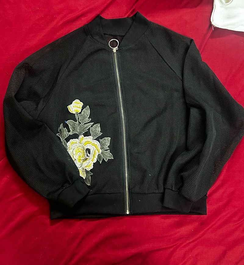 Black Mesh Bomber Jacket