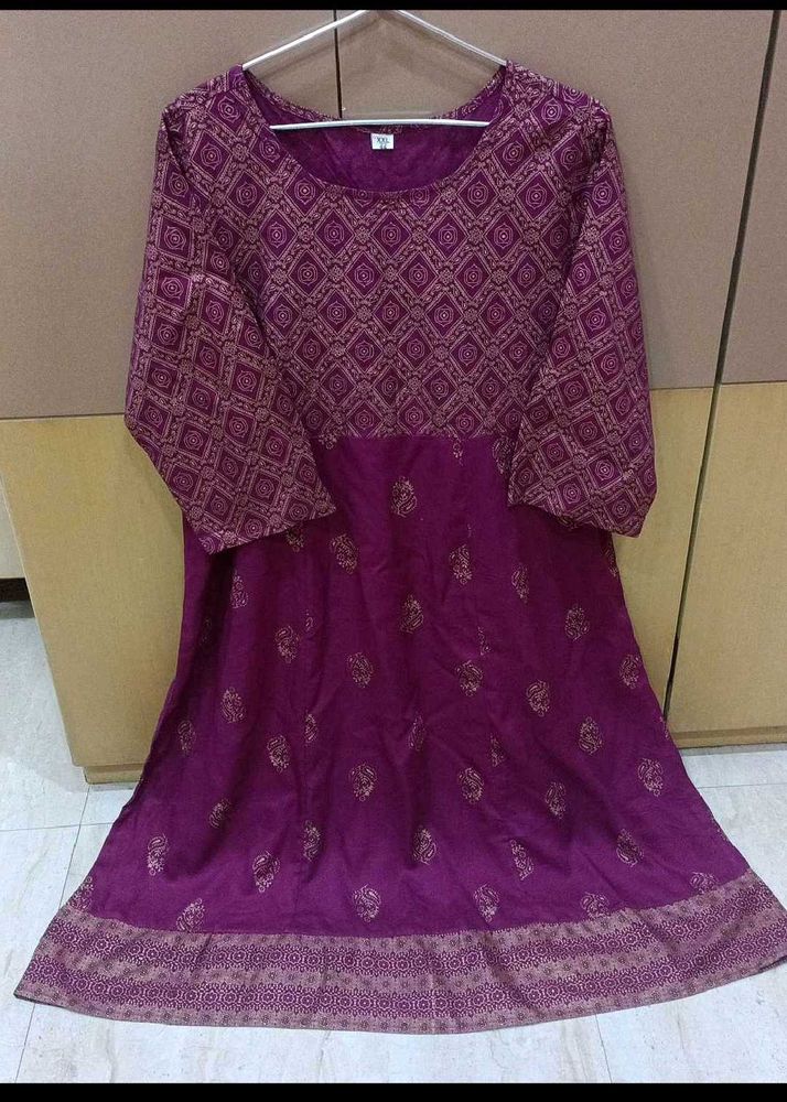 Elegant Purple &amp; Gold Print Kurta