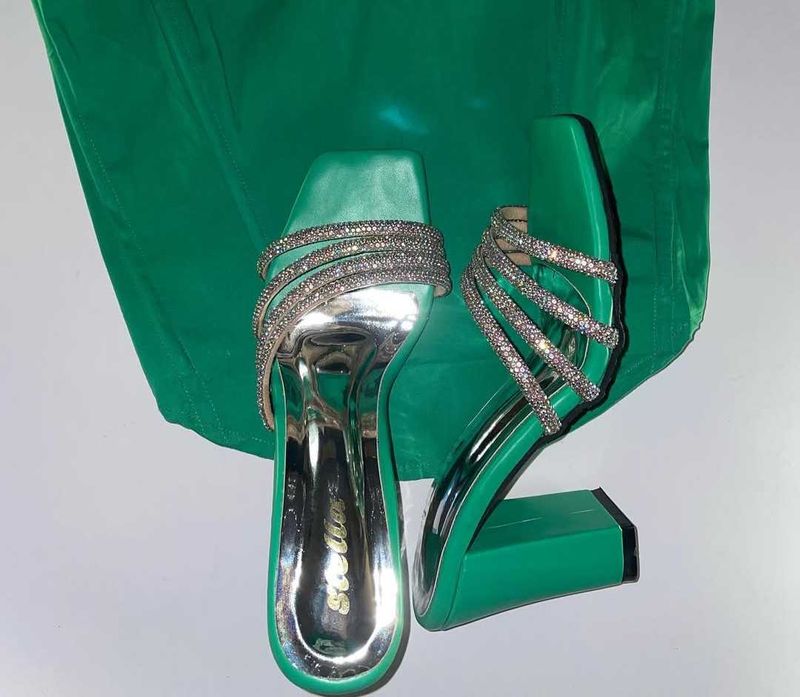 Emerald Rhinestone Heeled Sandal