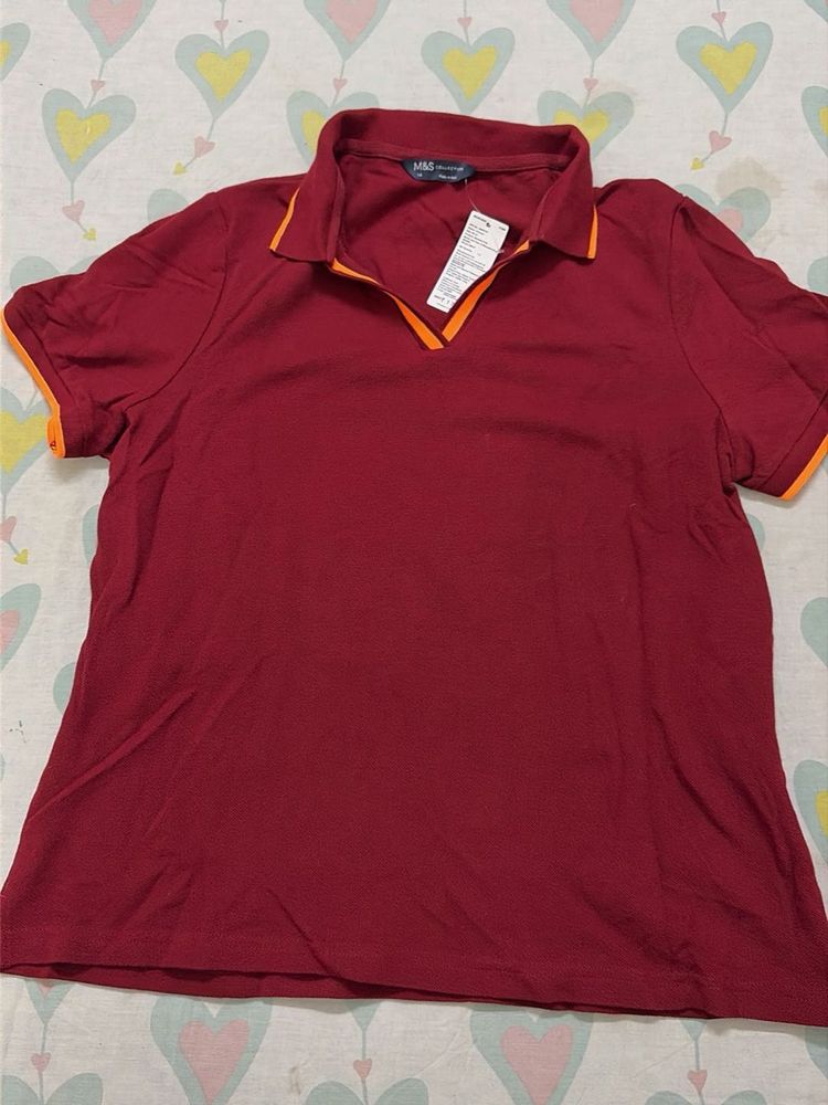 M&amp;S Burgundy Polo T-Shirt
