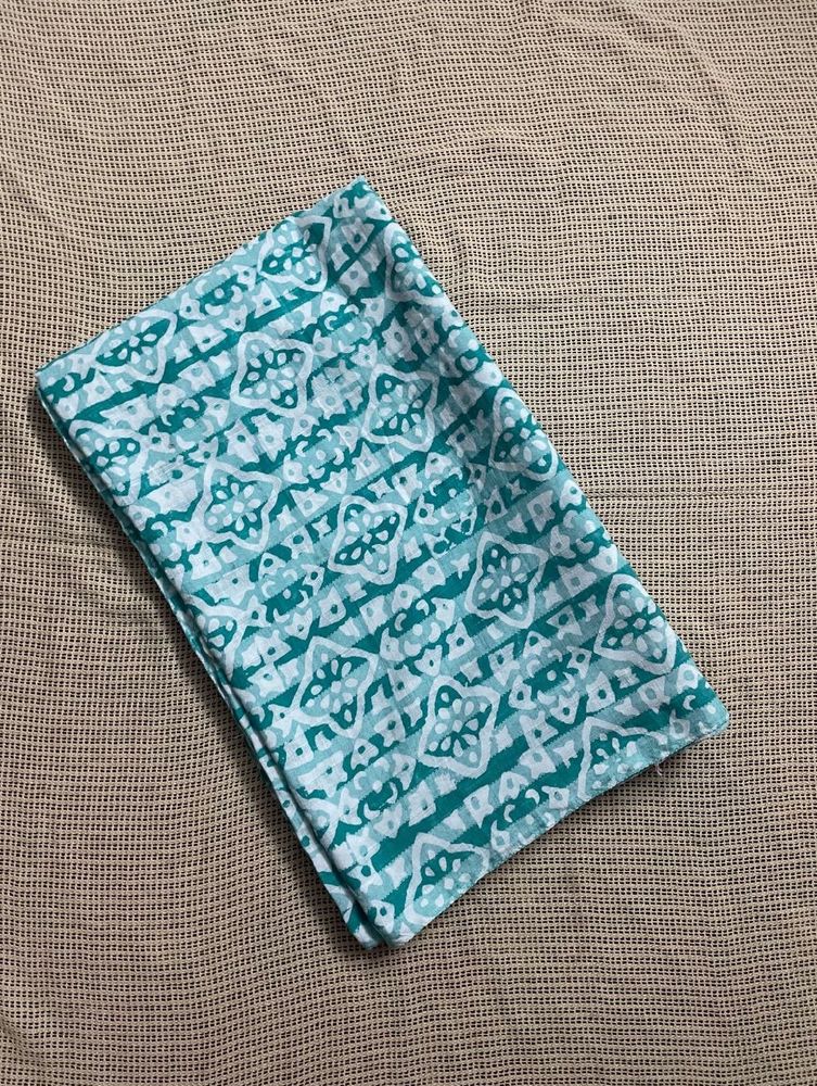 Teal &amp; White Patterned Saree