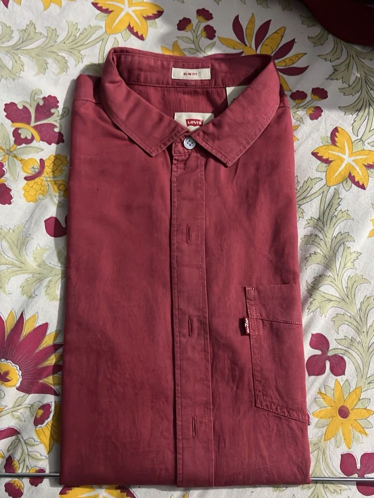 Levi's Maroon Slim Fit Shirt