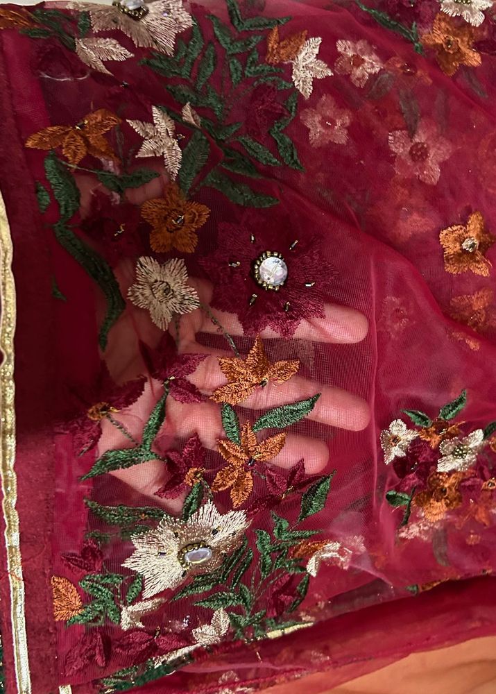 Floral Embroidered Net Fabric