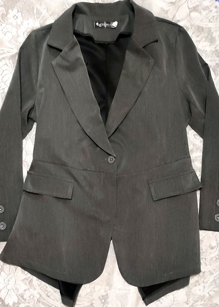Grey Blazer With Stylish Back Slit