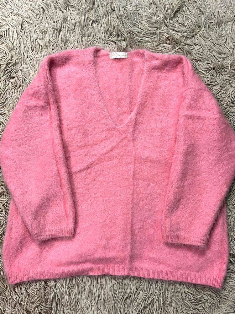 Pink Fuzzy V-Neck Sweater