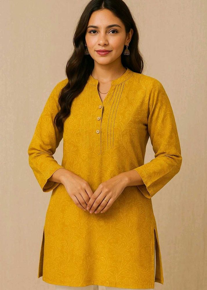 Mustard Pintuck Cotton Kurti