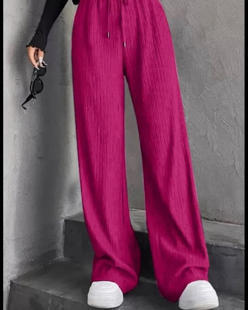 Pink Corduroy Wide Leg Pants