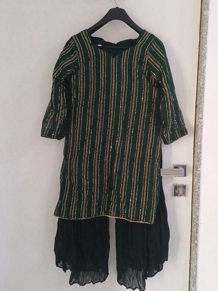 Green Embellished Kurta Set