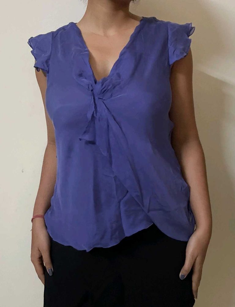 Purple Ruffled Cap-Sleeve Top