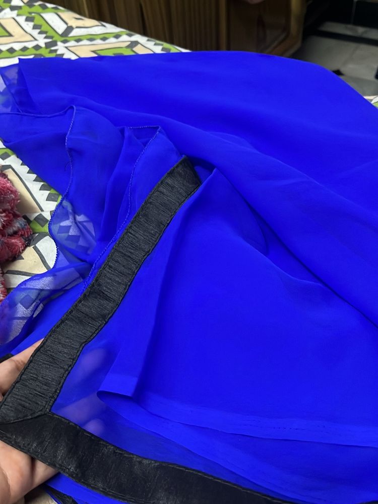 Plain Royal blue Saree with black border
