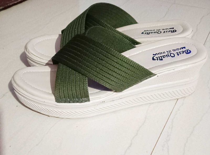 Olive Green Crisscross Wedge Sandals