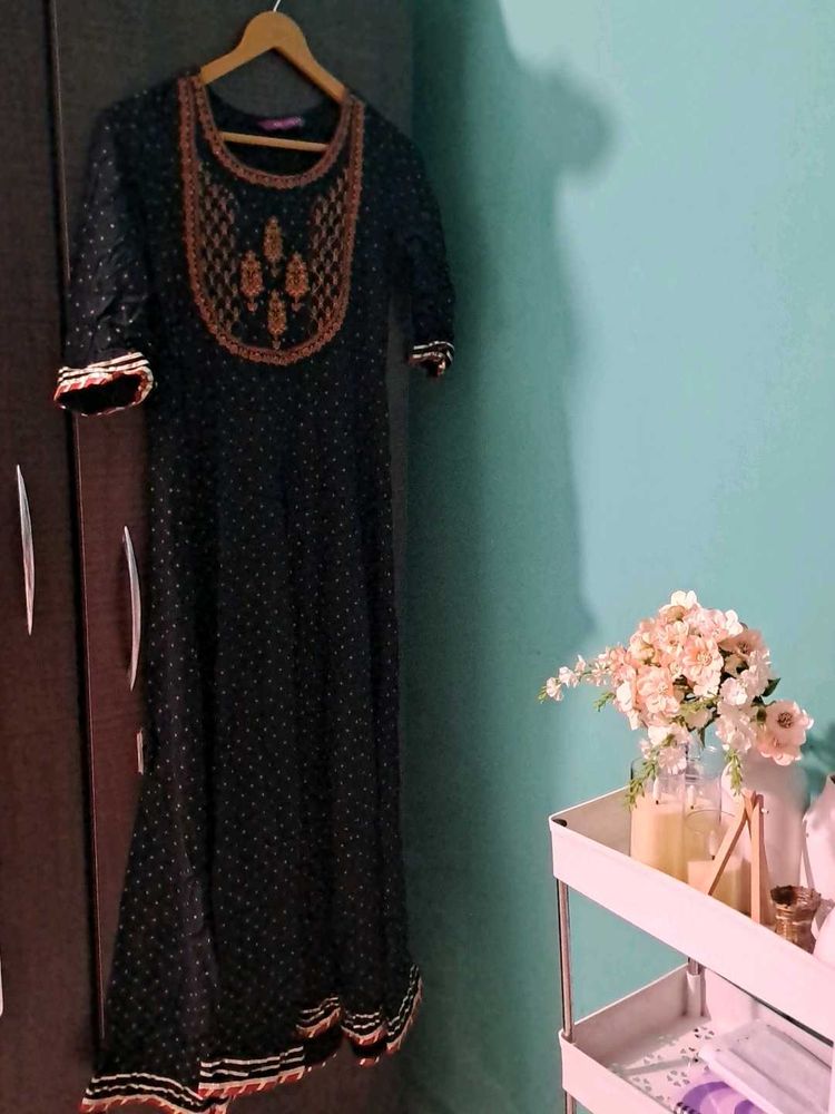 Embroidered Black Maxi Dress