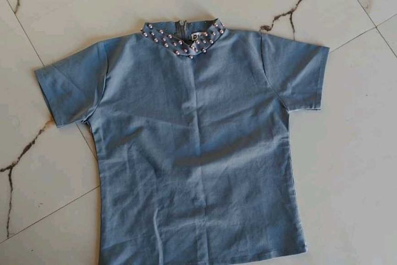 Cute Blue Beaded crop Top