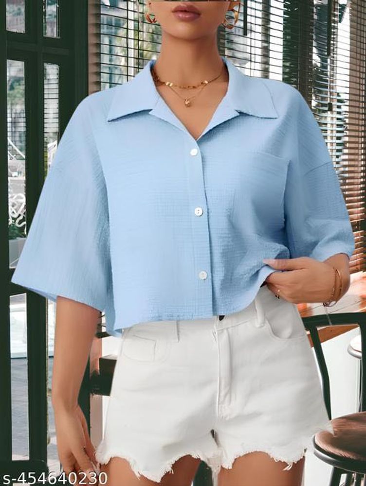 Cute Blue Crop Shirt