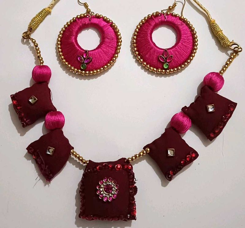 Handmade Pink &amp; Burgundy Jewelry Set