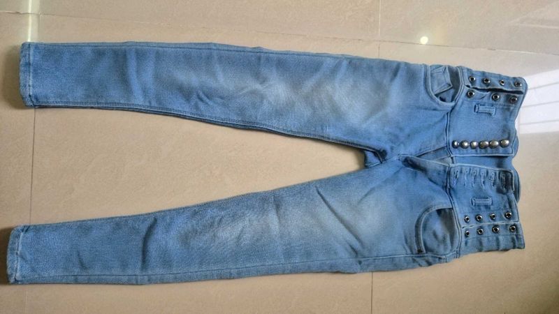 High-Waisted Studded Blue Skinny Jeans