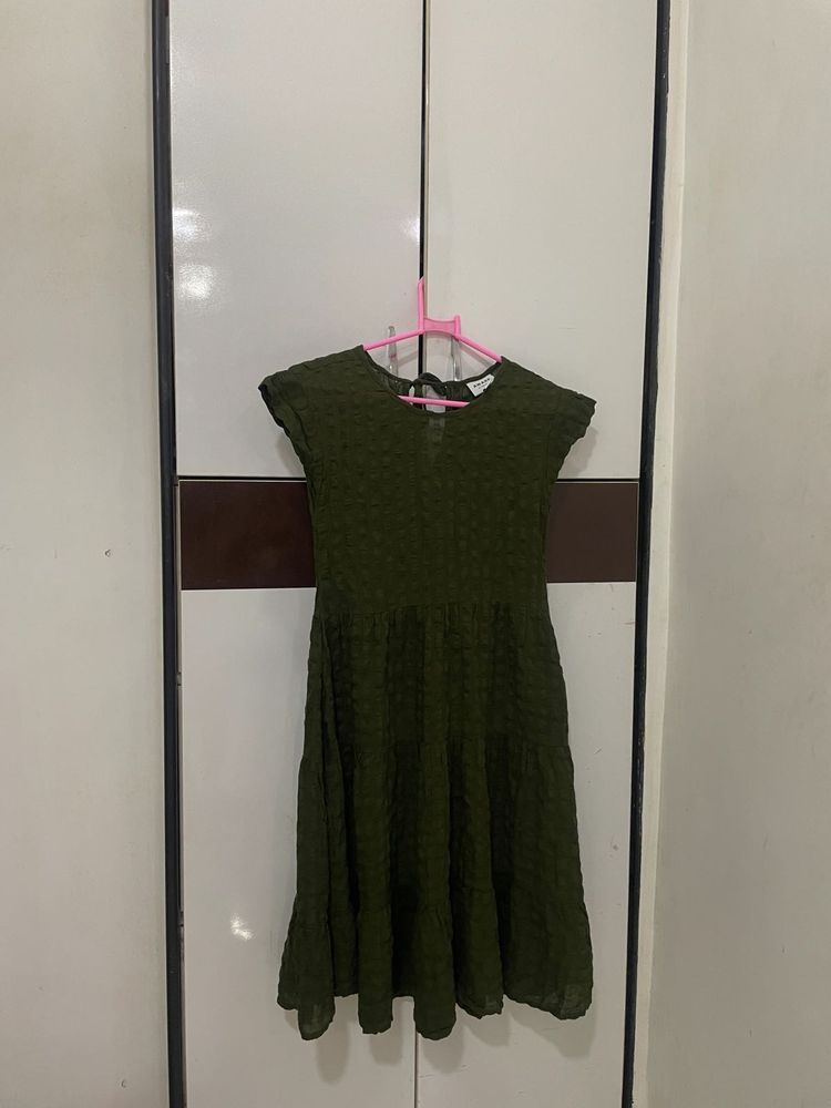 Olive Green Tiered Dress