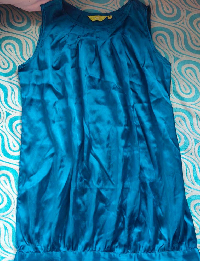 Teal Sleeveless Satin Dress