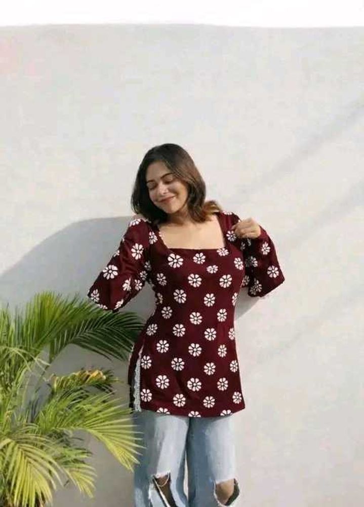 Maroon Floral Print Kurti Top
