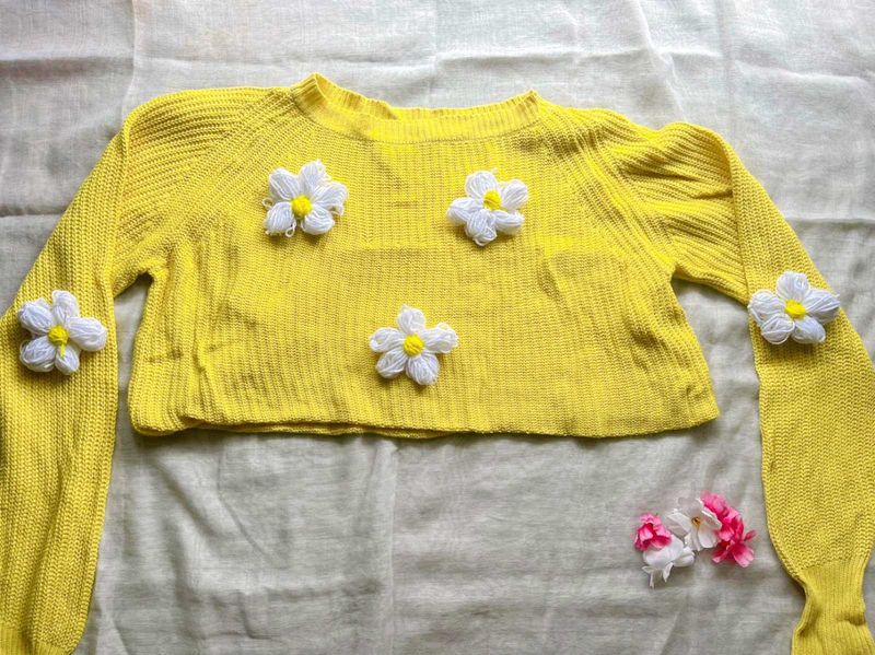 Yellow Floral Knit Sweater