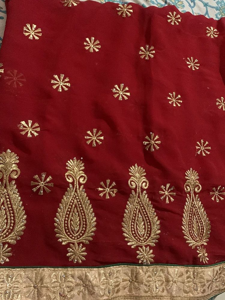 Red &amp; Gold Embellished Saree