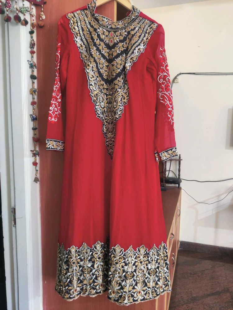 Red Anarkali Embroidered Suit Set
