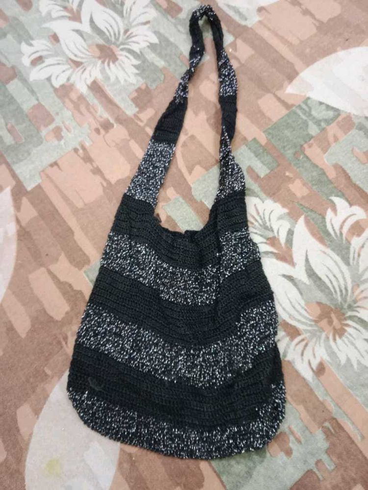 Handcrafted Black Sparkle Crochet Bag