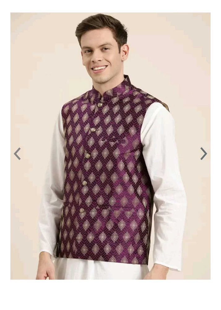 Unused New SOJANYA purple &amp; Golden Nehru Jacket