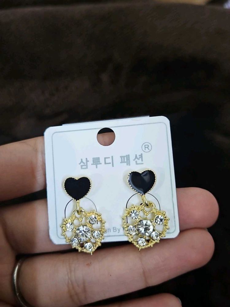 Heart Drop Earrings with Rhinestones