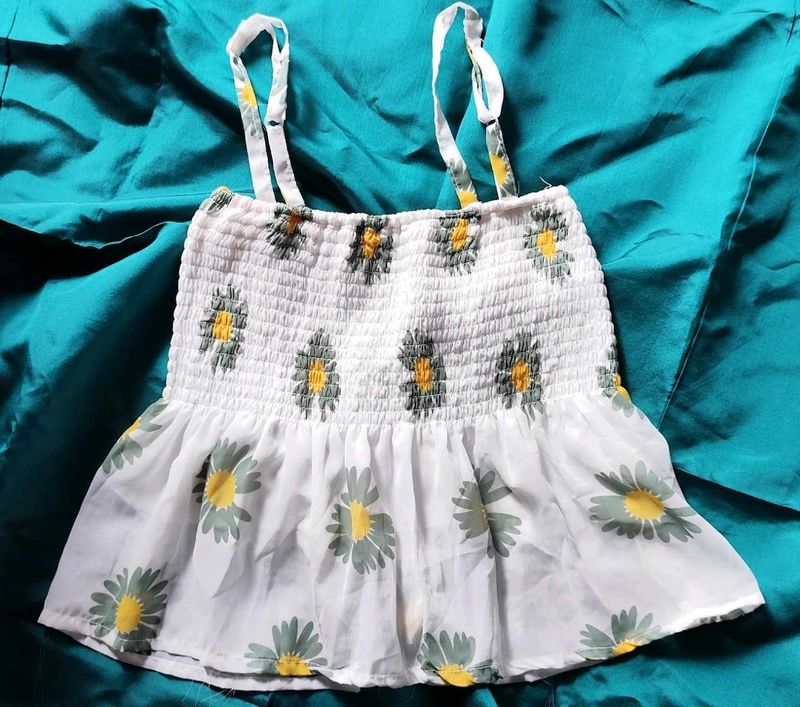 Daisy Print White Tank Top