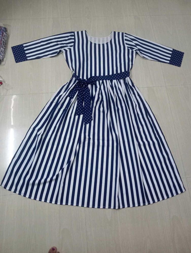 Blue &amp; White Striped Fit &amp; Flare Dress
