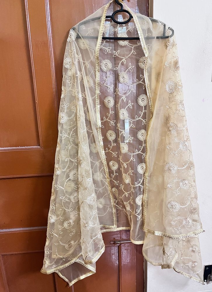 Golden Long Dupatta With Gota Patti On Sides