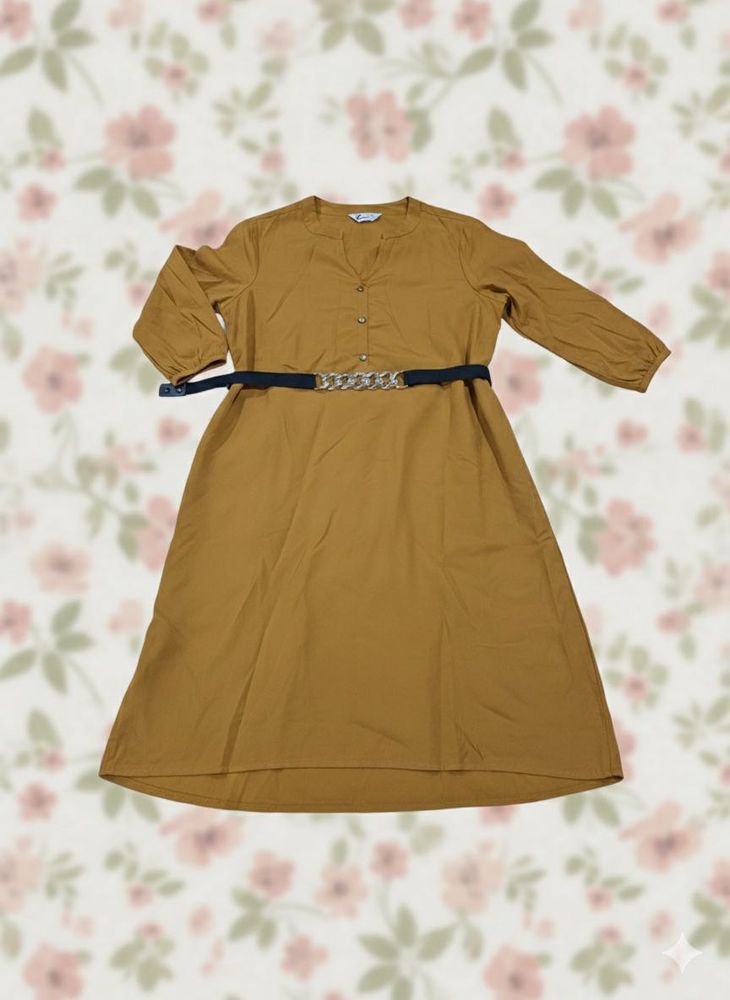Casual Brown Dress With Free Waist Black Belt