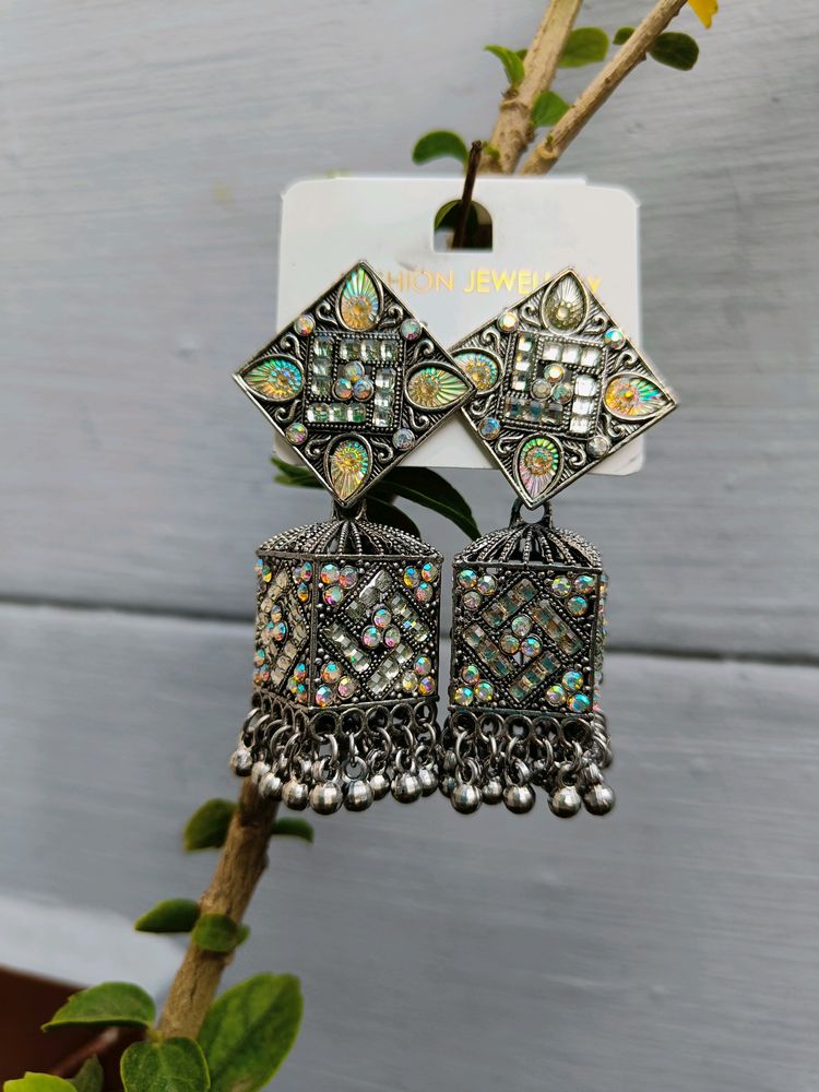 Statement Silver Jhumka Earrings