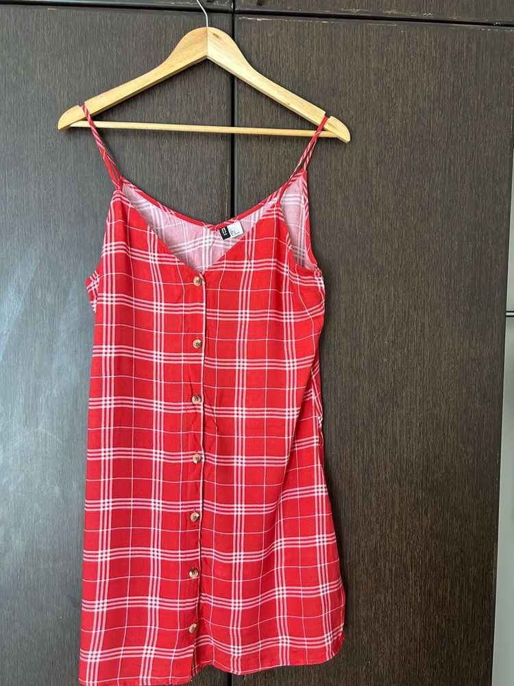 H&amp;M Red Plaid Button Dress
