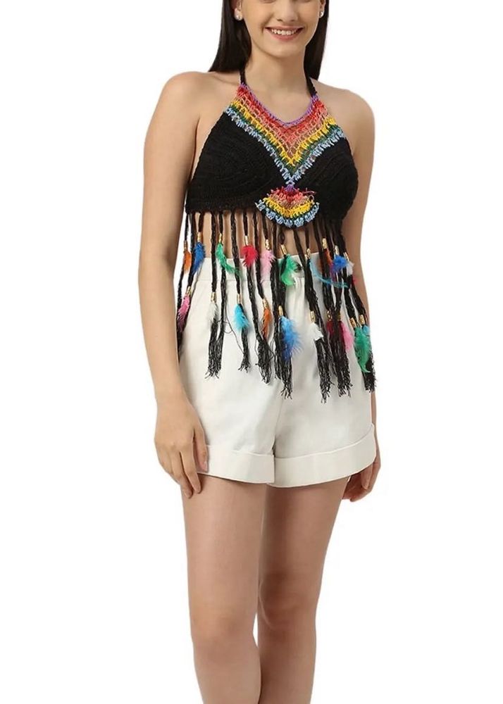 Crochet Halter Fringe Top
