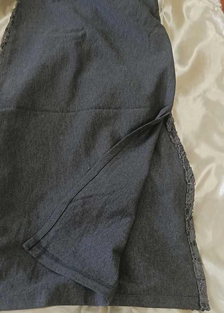 Gray Skirt with Lace Detail