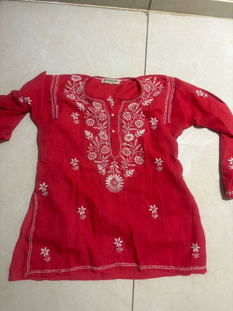 Red Embroidered Kurta