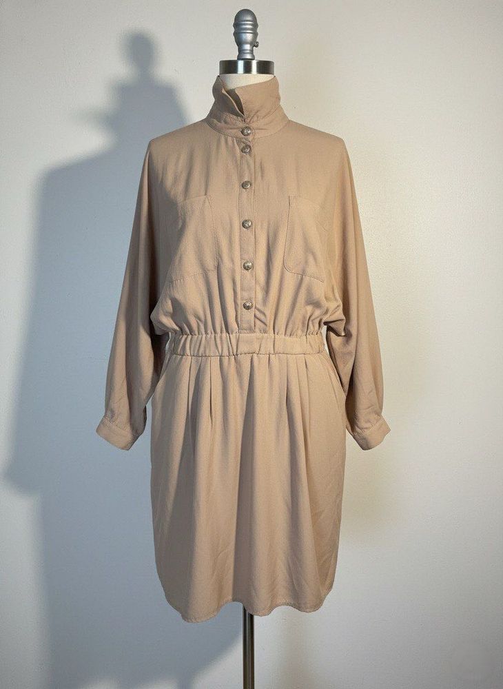 Elegant Beige Mini Shirt Dress