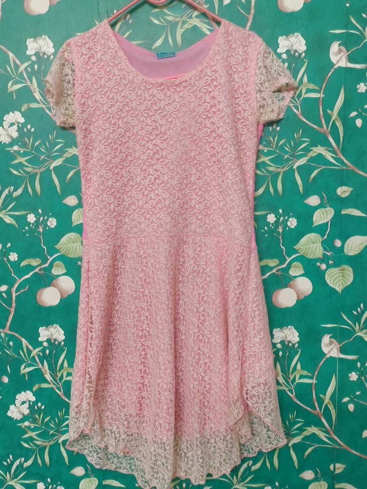 Pink Lace Overlay Dress