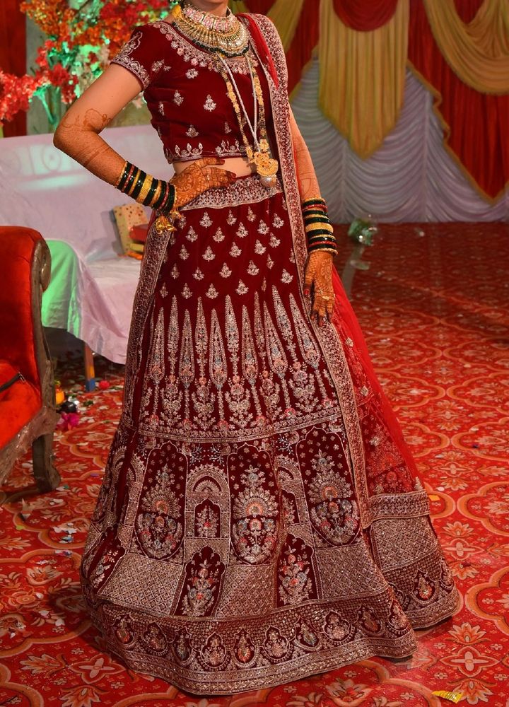 Bridal Velvet Lehanga Set With Diamond Work