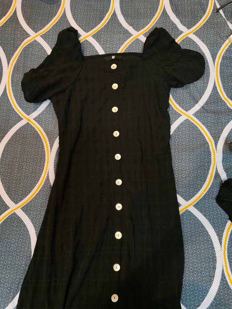 Fig Black Button Dress
