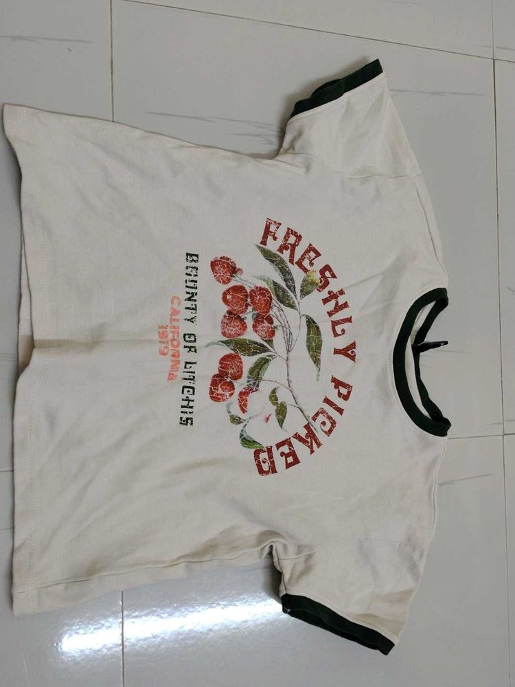 Off White Colour Crop Tshirt