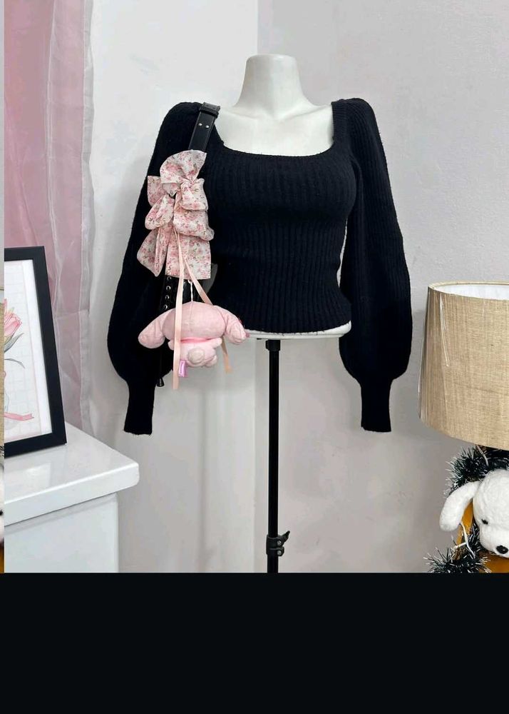 Chic Black Square Neck Top